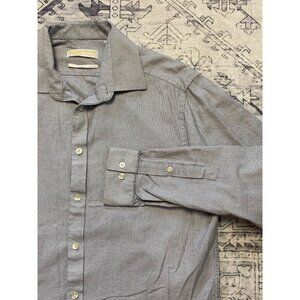 Michael Kors Mens Slim Fit Blue Button-Up Shirt Large 100%‎ Cotton Long Sleeves